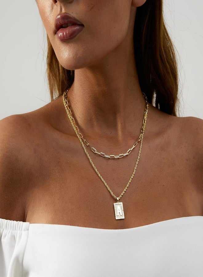 Tasiso 14K Gold Layered Initial Pendant Necklace Layering Paperclip Chain Choker Necklace for Women Dainty Square A-Z Alphabet Letter Necklace Jewelry Gifts B - Image 4